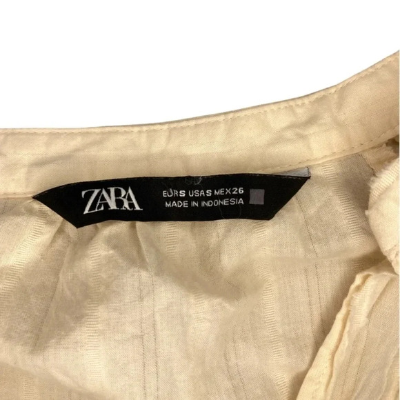 Zara  Rustic Balloon Sleeve Blouse | Cream | Size S - Picture 6 of 8